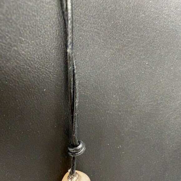 Handcrafted Natural Square Stone Beaded Black Leather Cord Choker Necklace - Picture 5 of 6